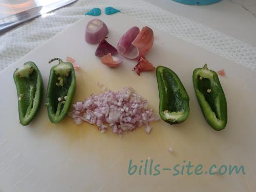 Jalapeno's are prepared, shallot is nicely diced for our bacon wrapped jalapenos with cream cheese