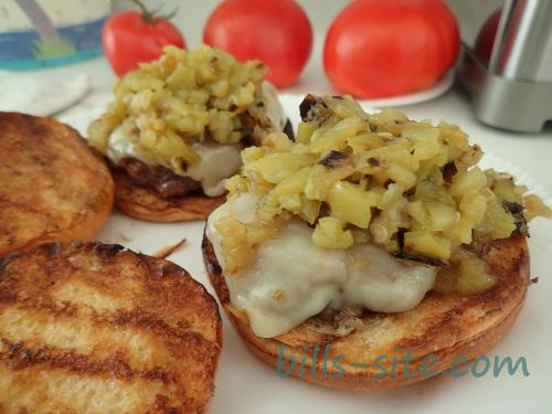 our smoked fire roasted green chili cheeseburgers