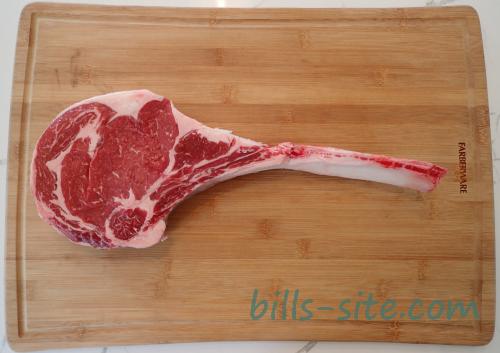 50-ounce tomahawk steak on the cutting board