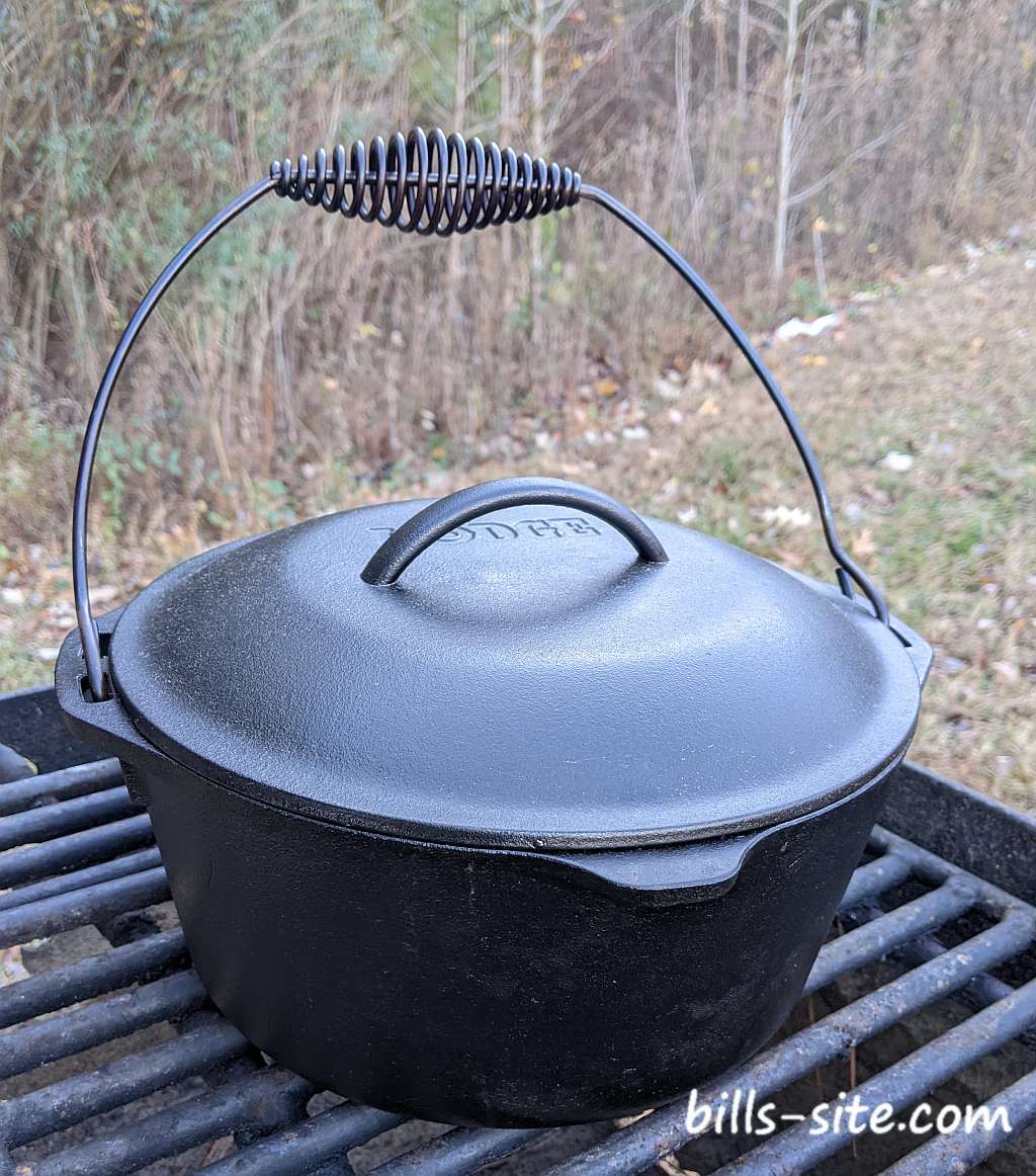 Heating up some barbecue beans in the Lodge cast iron Dutch oven