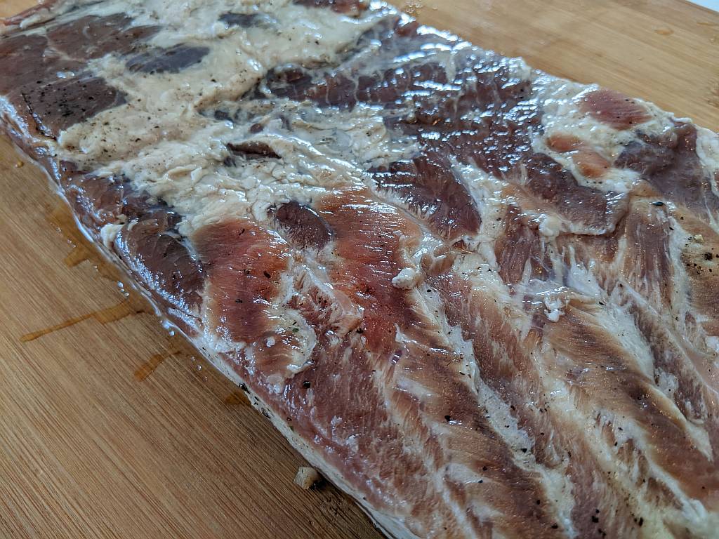 rinsed pork belly for making pancetta