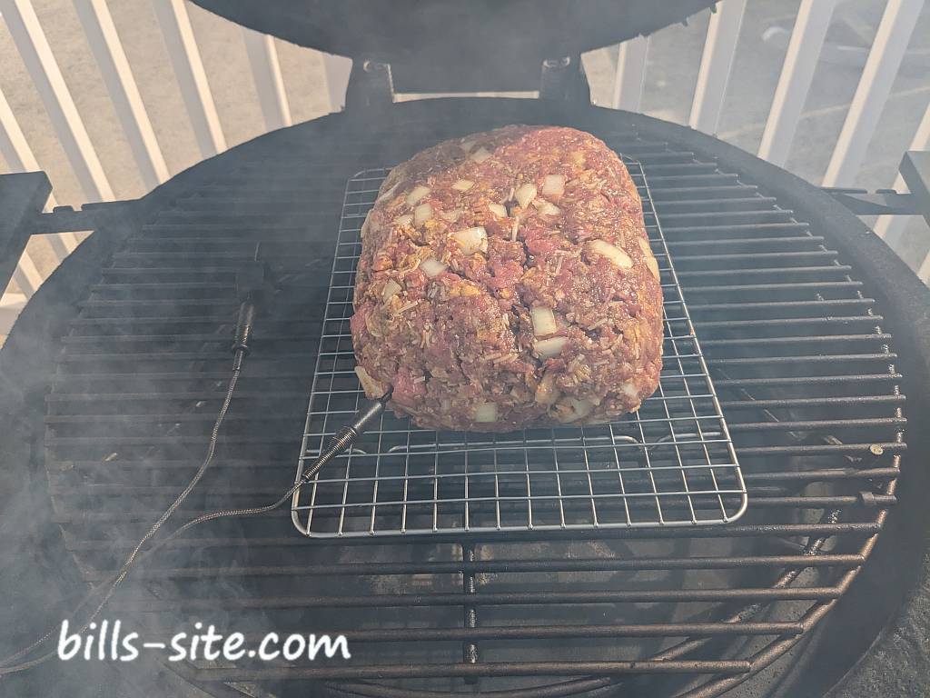 smoked taco meatloaf in the smoker
